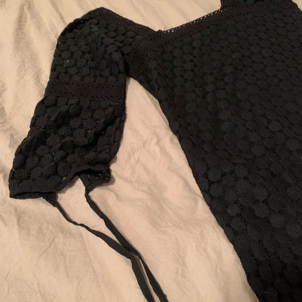 Square Neck Black Circle Design Basic Dress - image 3